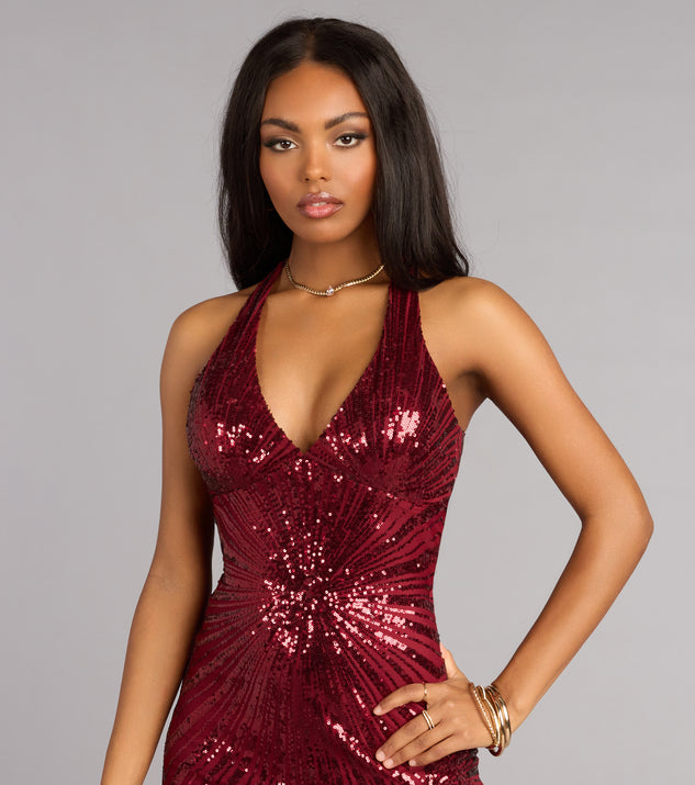 angelina satin tie back floral sequin formal dress Windsor Angelina Satin Tie-Back Floral Sequin Formal Dress in Ivory | Size: S main image 0