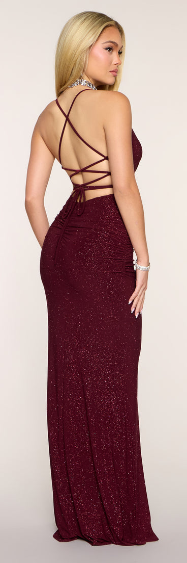 Jaymie Glitter Lace-Up Formal Dress