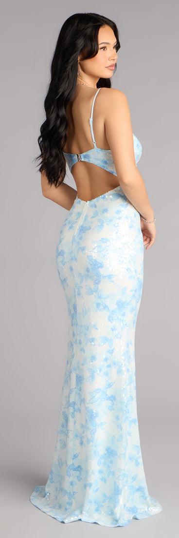 Justina Sequin Floral Formal Dress