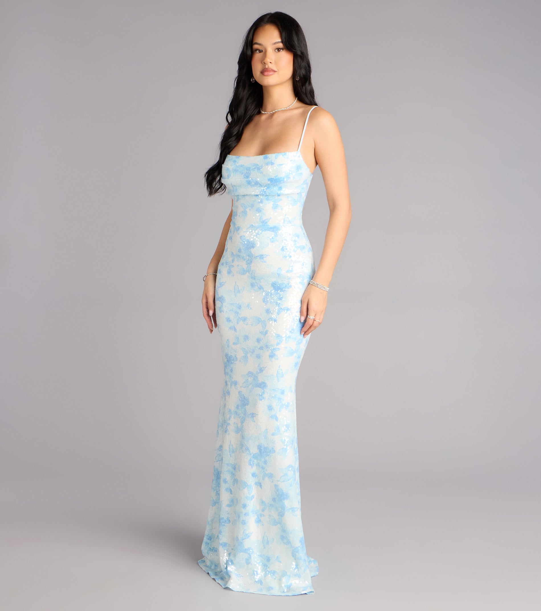 Justina Sequin Floral Formal Dress | Windsor