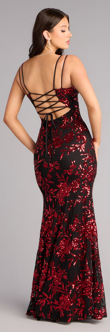 Angela Floral Sequin Formal Dress