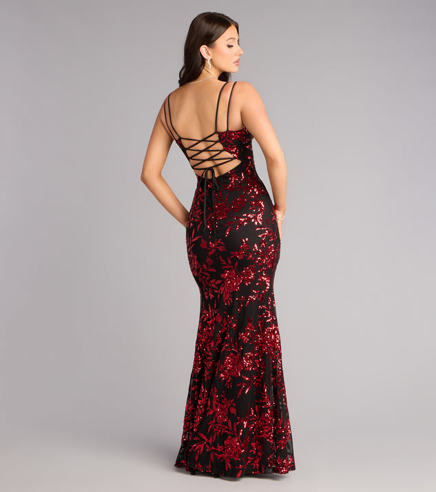 Angela Floral Sequin Formal Dress