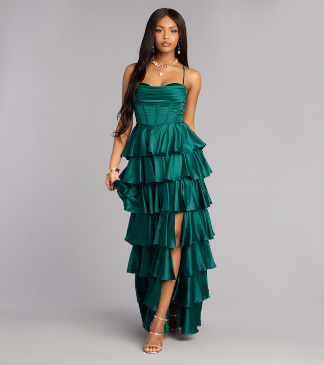 Windsor Rose Satin Ruffle A-Line Formal Dress in Wine | Size: S | Satin Fabric Windsor Rose Satin Ruffle A-Line Formal Dress in Wine | Size: S | Satin Fabric