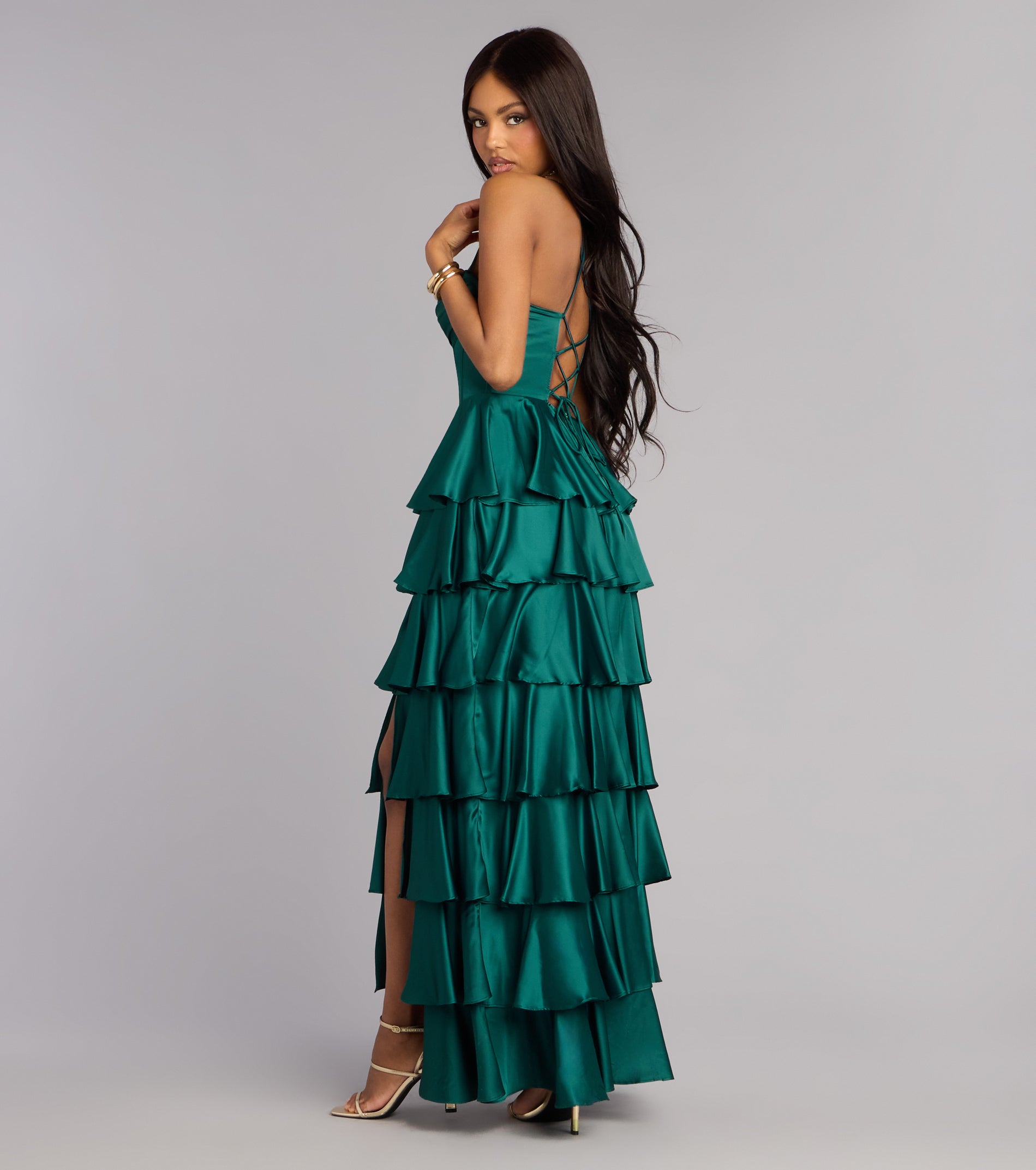 Rose Satin Ruffle A-Line Formal Dress | Windsor