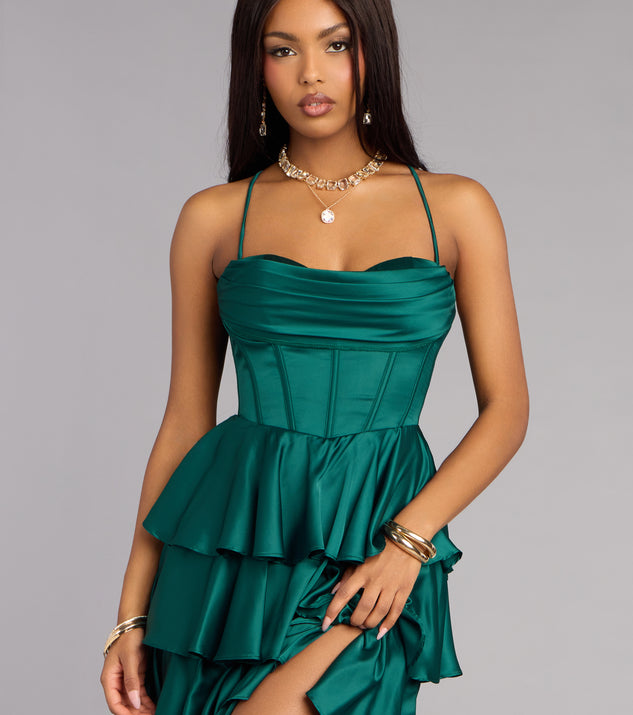 liliane garden rose ruffled a line formal dress Satin Ruffle A-Line Color:Mustard Yellow KissProm A-Line Sweetheart Floral Runs true to size. under100