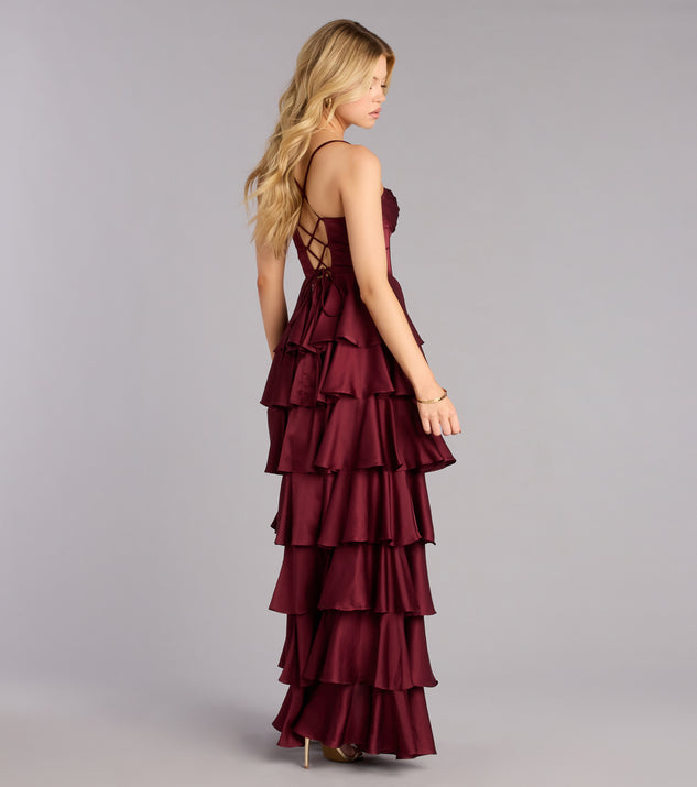 Rose Satin Ruffle A-Line Formal Dress | Windsor Rose Satin Ruffle A-Line Formal Dress | Windsor