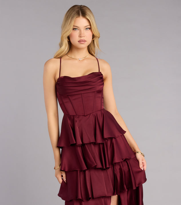 Rose Satin Ruffle A-Line Formal Dress | Windsor Rose Satin Ruffle A-Line Formal Dress | Windsor