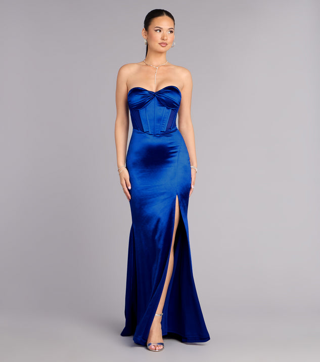 green emerald velvet dress BABARONI Sweetheart Mermaid Dress with Sweep Train Gold, Gold / US0 main image 1