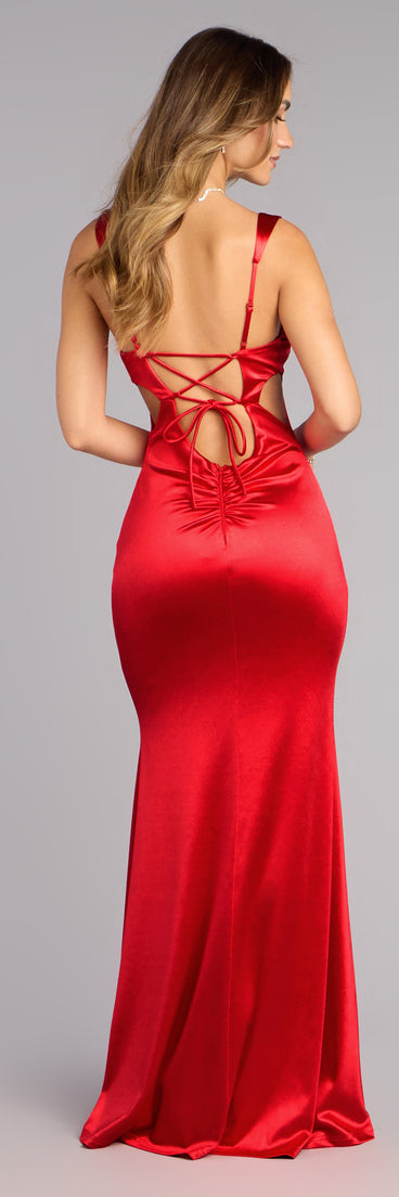 Discover a formal dress like the Rya Satin Lace-Up Mermaid Formal Dress in red featuring a flattering fit, smooth fabric, and refined design for any formal occasion.