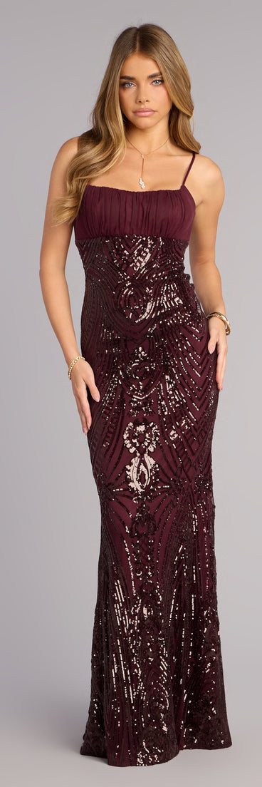 Indie Sequin Bow Column Formal Dress in Wine | Size: M | Chiffon | Windsor Indie Sequin Bow Column Formal Dress in Wine | Size: M | Chiffon | Windsor