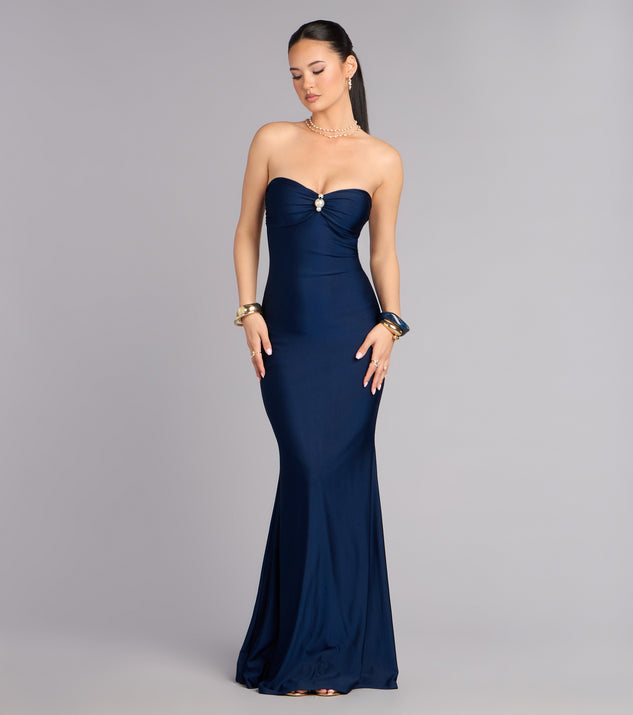 Zooey Faux Pearl Trim Mermaid Formal Dress