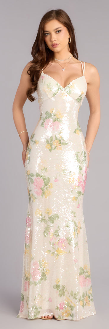 Elora Floral Sequin Lace-Up Mermaid Dress | Windsor Elora Floral Sequin Lace-Up Mermaid Dress | Windsor