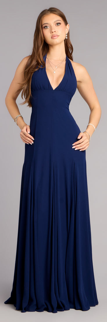 Windsor Julianna Chiffon Halter A-Line Formal Dress in Navy Blue | Size: XS Windsor Julianna Chiffon Halter A-Line Formal Dress in Navy Blue | Size: XS