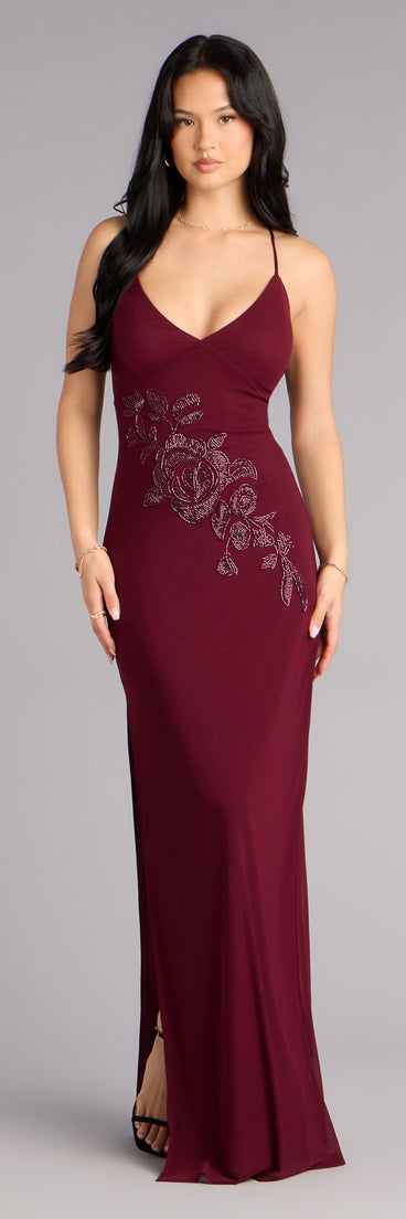 Adriane Beaded Floral Lace-Up Formal Dress