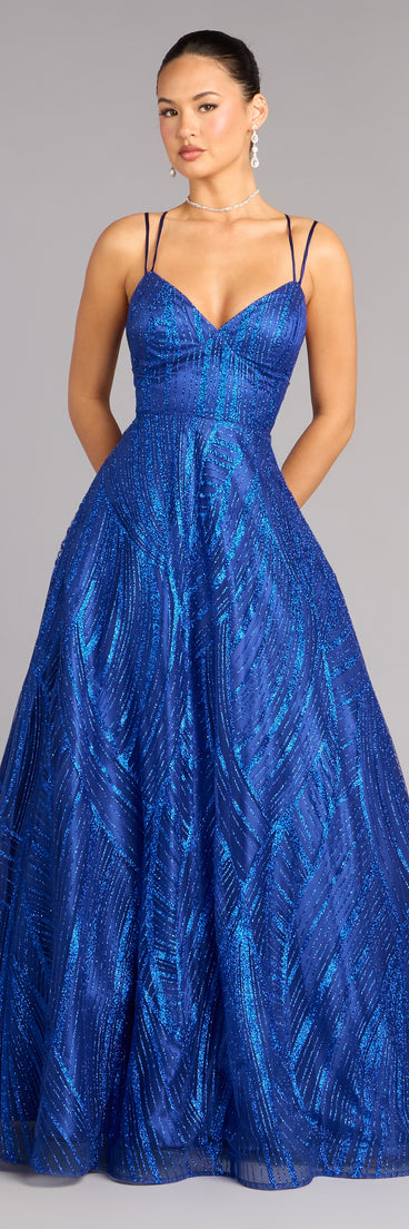 Soraya Glitter A-Line Formal Dress in Royal Blue | Size: M | Mesh Fabric/Mesh Fabric/Satin Fabric | Windsor Soraya Glitter A-Line Formal Dress in Royal Blue | Size: M | Mesh Fabric/Mesh Fabric/Satin Fabric | Windsor
