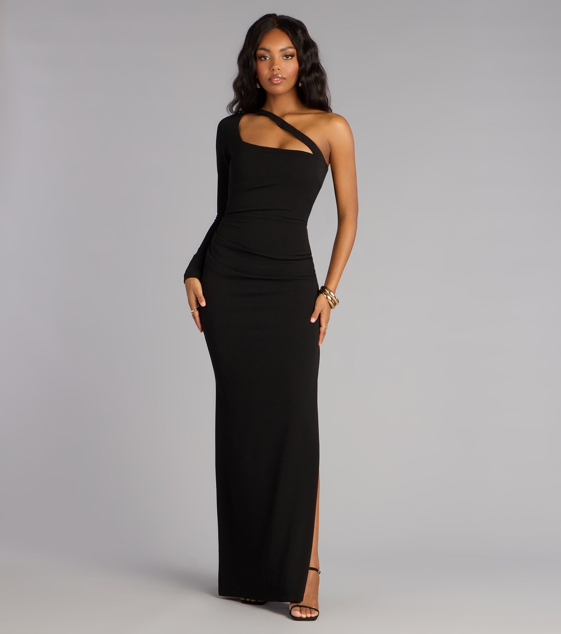 Sam Crepe One-Shoulder Slit Formal Dress | Windsor