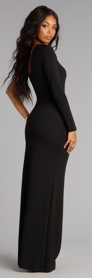 Sam Crepe One-Shoulder Slit Formal Dress