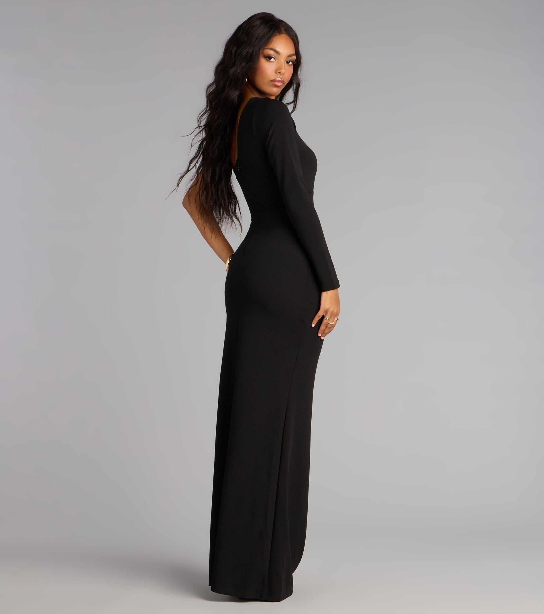 Sam Crepe One-Shoulder Slit Formal Dress | Windsor