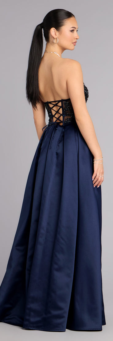 Vivian Satin High Low Formal Dress in Navy Blue | Size: XS | Satin Fabric | Windsor Vivian Satin High Low Formal Dress in Navy Blue | Size: XS | Satin Fabric | Windsor