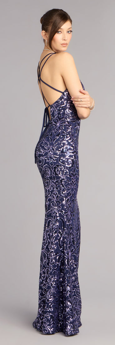 Emely Floral Sequin High Slit Mermaid Dress