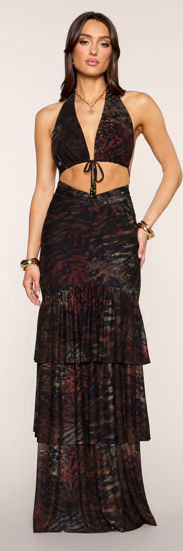 Julyana Printed Ruffle Formal Dress