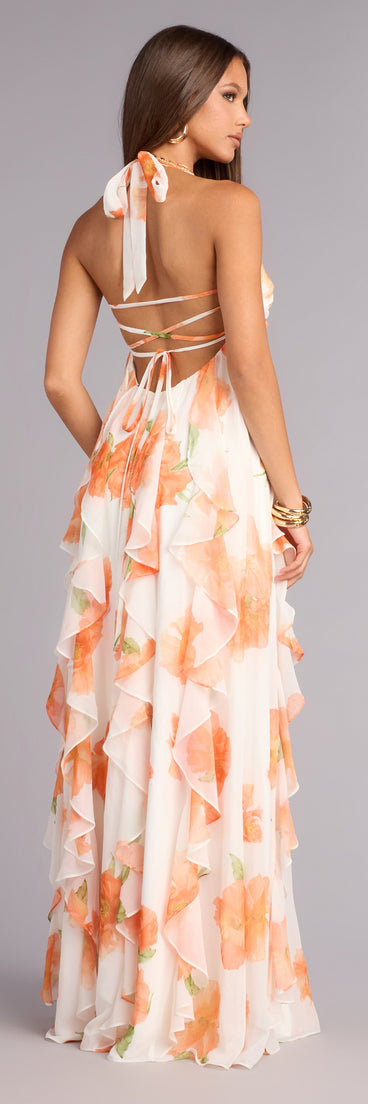 Alaiya Floral Chiffon Ruffle A-Line Dress
