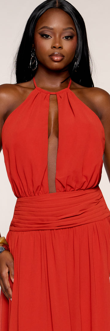 Analia Chiffon Halter Cutout A-Line Dress