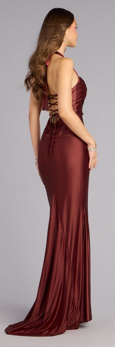 Jemma Halter Lace-Up Mermaid Dress
