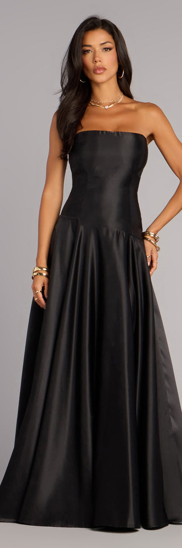 Constance Satin A-Line Formal Dress in Black | Size: S | Satin Fabric | Windsor Constance Satin A-Line Formal Dress in Black | Size: S | Satin Fabric | Windsor