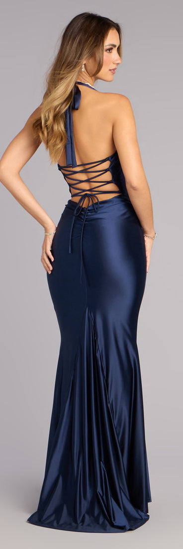 Jemma Halter Lace-Up Mermaid Dress