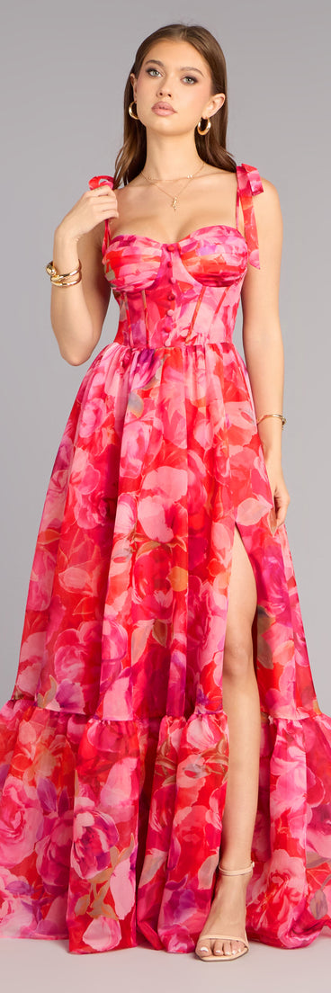 Elana Floral A-Line Slit Formal Dress | Windsor Elana Floral A-Line Slit Formal Dress | Windsor