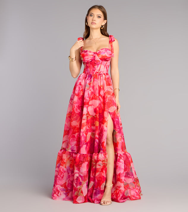 formal floral maxi dress Elana Floral A-Line Slit Formal Dress