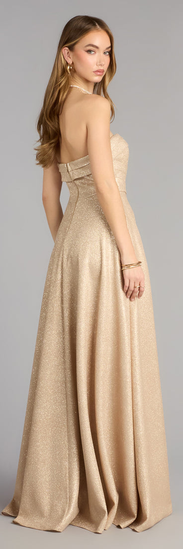 Klaudia Glitter A-Line Slit Formal Dress