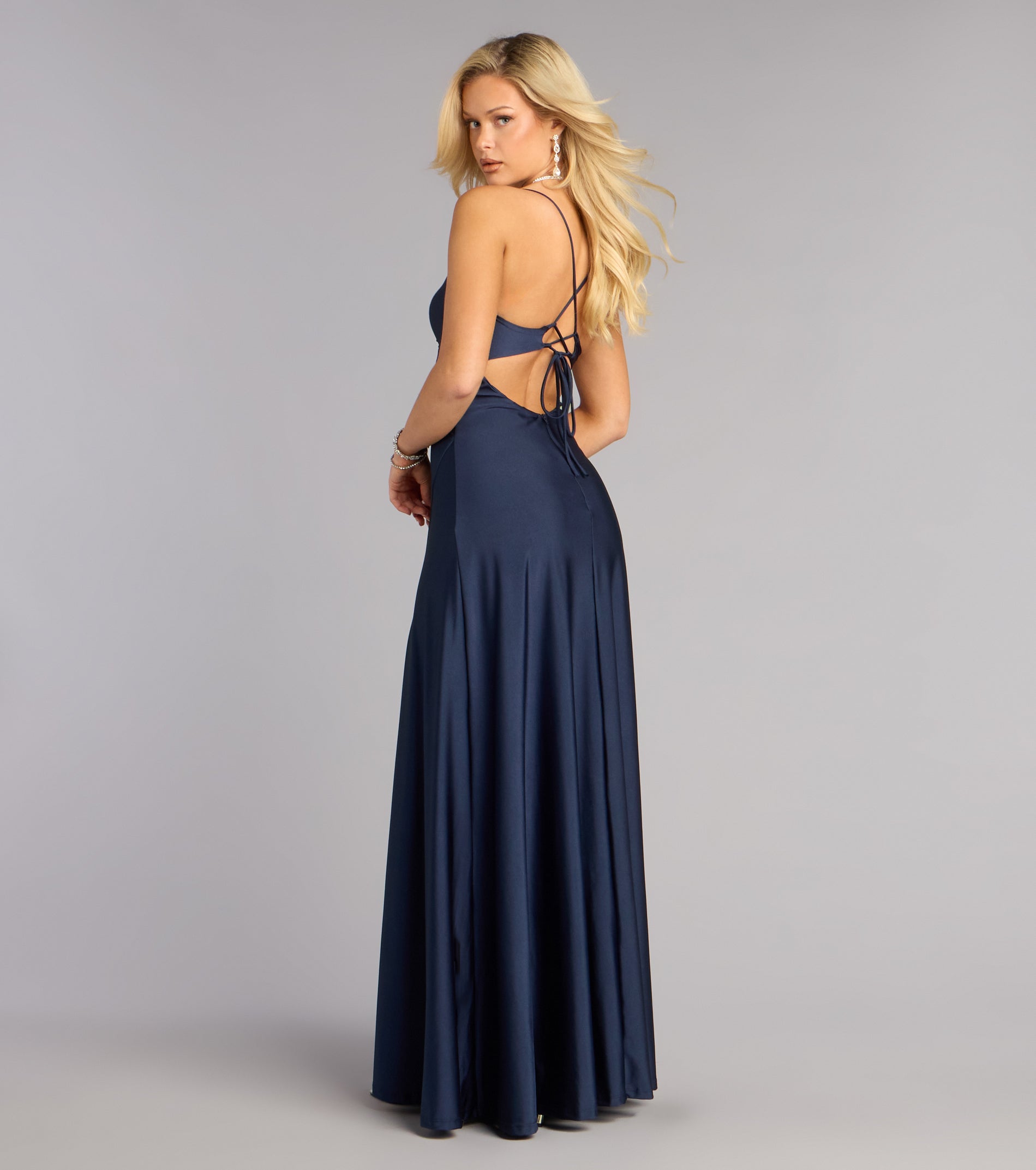 Mindy Satin A-Line Slit Formal Dress | Windsor