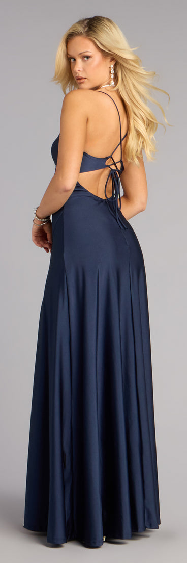 Mindy Satin A-Line Slit Formal Dress