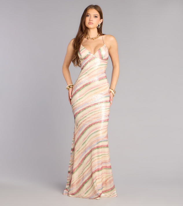 striped formal dress for women Janella Sequin WOLF