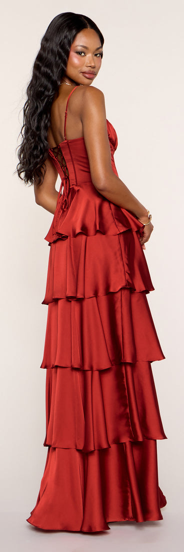 Lucilla Satin Corset Ruffle Formal Dress