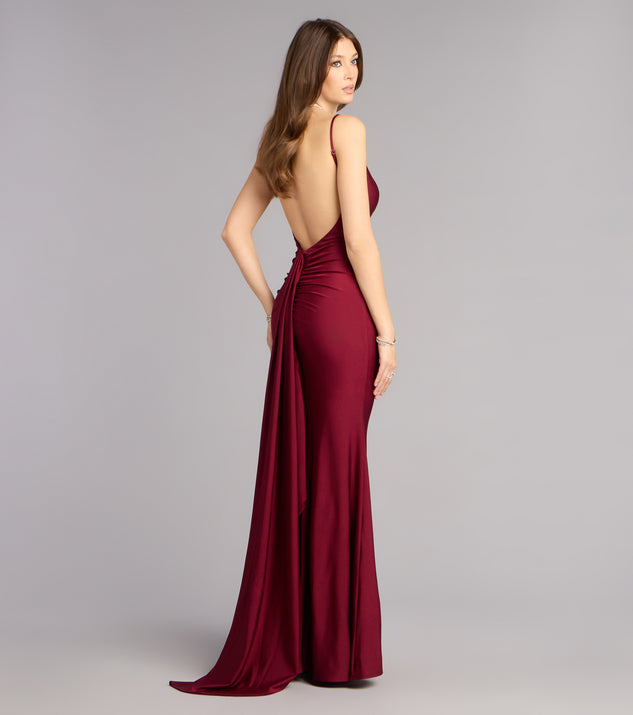Haley Open Back Sash Mermaid Formal Dress in Wine | Size: S