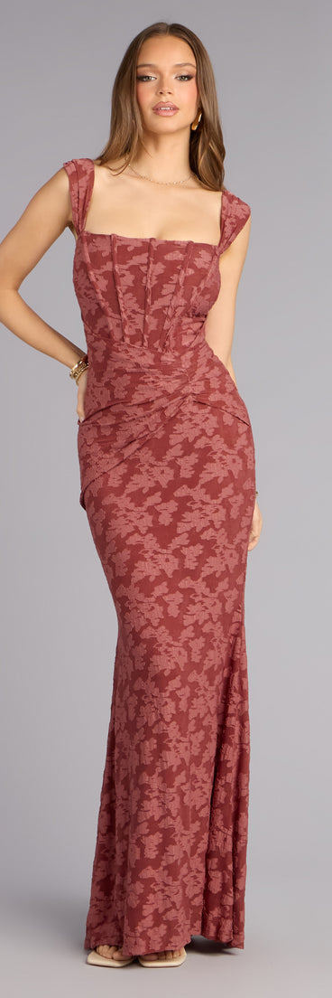 Windsor Meryl Jacquard Mermaid Formal Dress in Red Brown | Size: L Windsor Meryl Jacquard Mermaid Formal Dress in Red Brown | Size: L