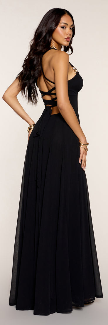 Windsor Bella Chiffon Lace-Up Formal Dress in Black | Size: XS Windsor Bella Chiffon Lace-Up Formal Dress in Black | Size: XS
