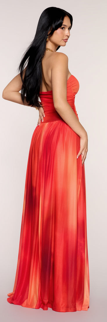 Dallas Mesh Print Bead Formal Dress