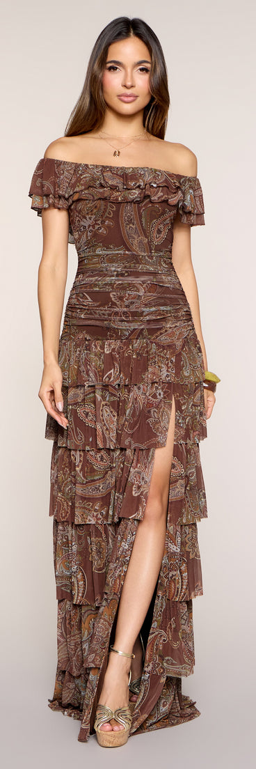 Lila Floral Print Off-The-Shoulder A-Line Dress