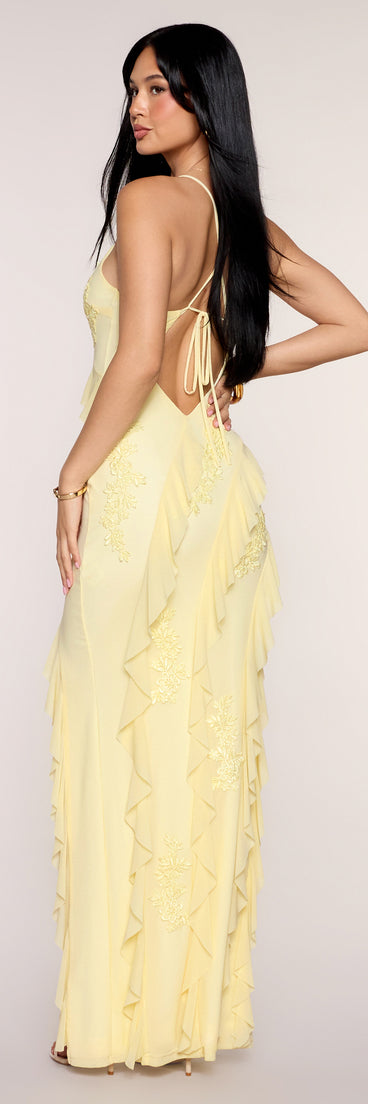 Lisi Mesh Applique Ruffle Formal Dress