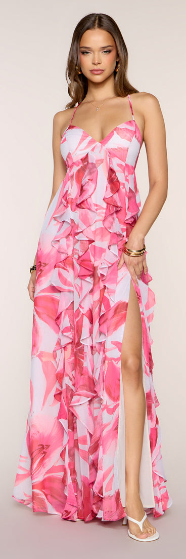 Annalise Floral Ruffle Formal Dress