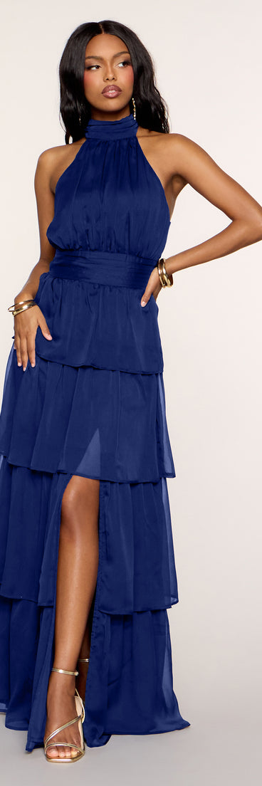 Lindsay Halter Ruffle A-Line Maxi Dress