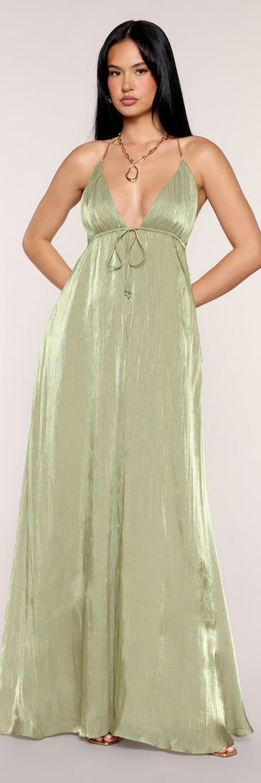 Kristie Pleated Satin A-Line Formal Dress
