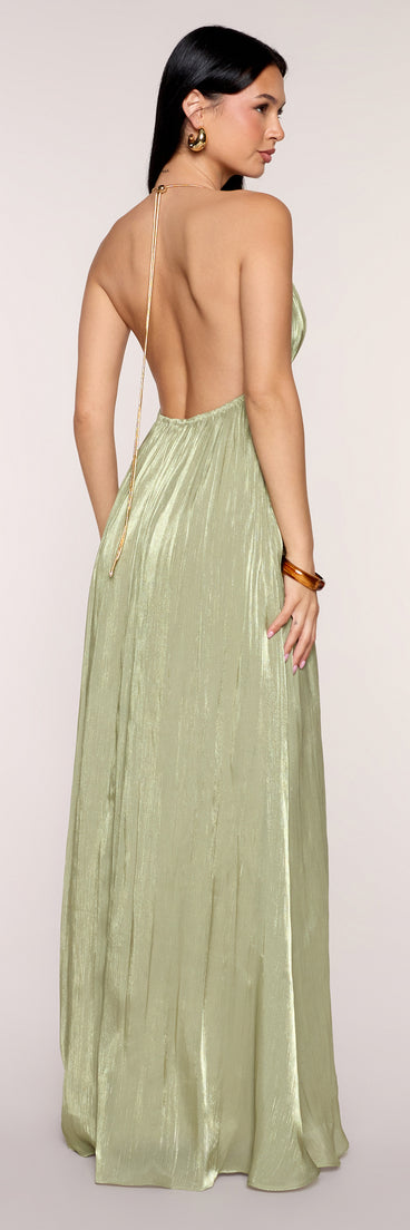Kristie Pleated Satin A-Line Formal Dress