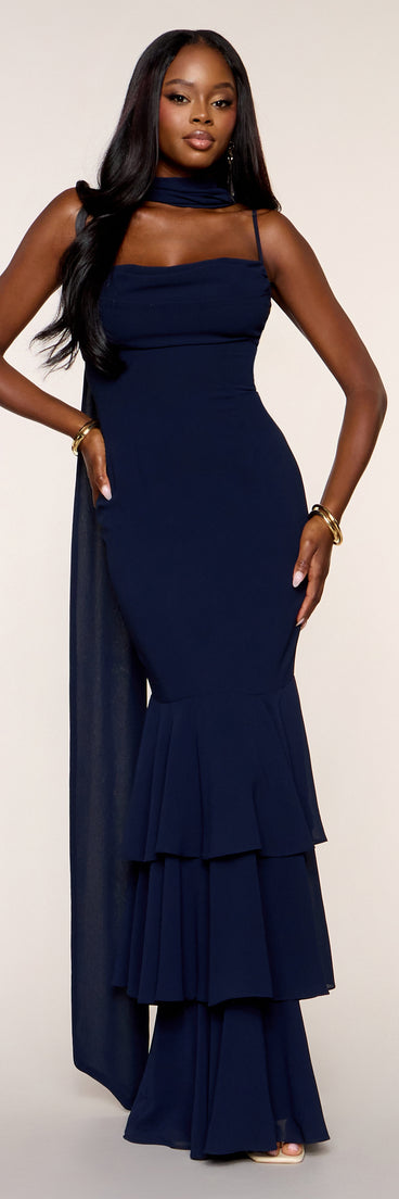 Aspen Chiffon Formal Dress With Scarf
