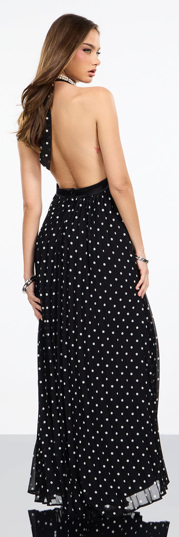 Windsor Agnes Polka Dot Chiffon Formal Dress in Black Print | Size: XL