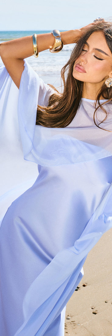 Felicity Satin Dress With Sheer Shawl